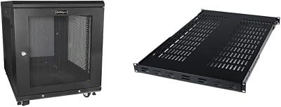 19 12U Server Rack Cabinet and 1U Adjustable Vented Server Rack Mount Shelf