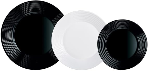 Luminarc Harena N&B 18-Piece Dinnerware Set, White and Black
