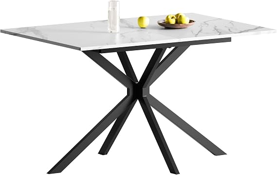 Extendable Dining Table,120-160 cm Marble Effect Rectangular Kitchen Table for Dining Room, Kitchen,Restaurant