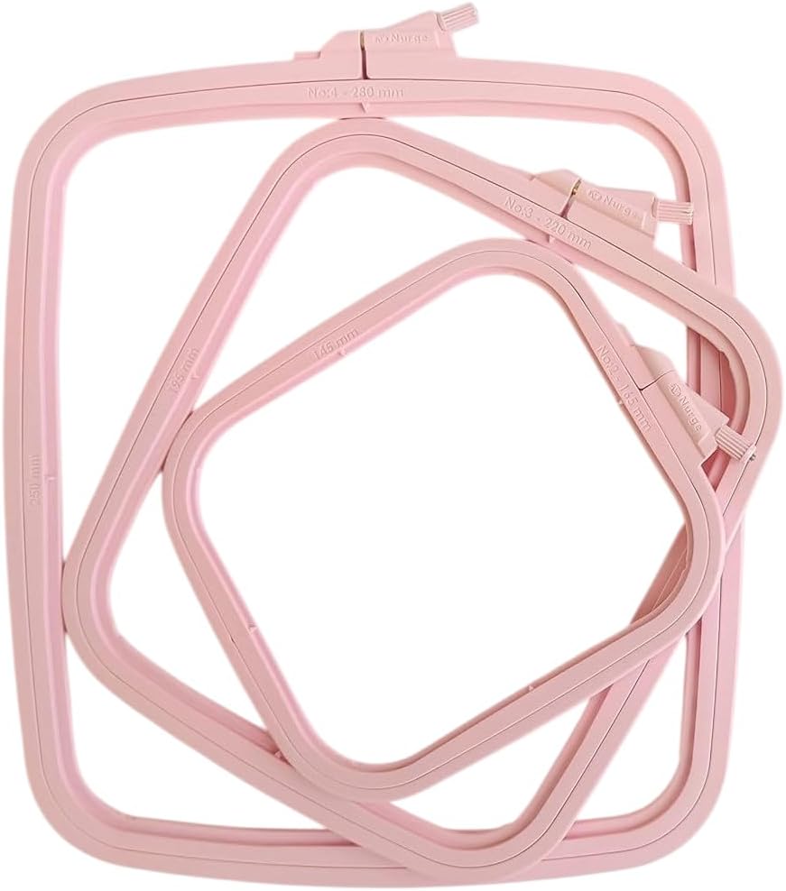 Nurge Pink 3 Pcs Set Plastic Square Embroidery Hoop, Cross Stitch Hoops, Punch Needle Hoop 3 Pcs