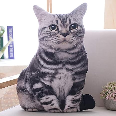 Cat Shaped Plush Throw Pillow, 50 cm, 3D Simulation Cat Plush Stuffed Animal Cushion Pillow Toy for Kids,Sofa Chair Home Decor (grey)