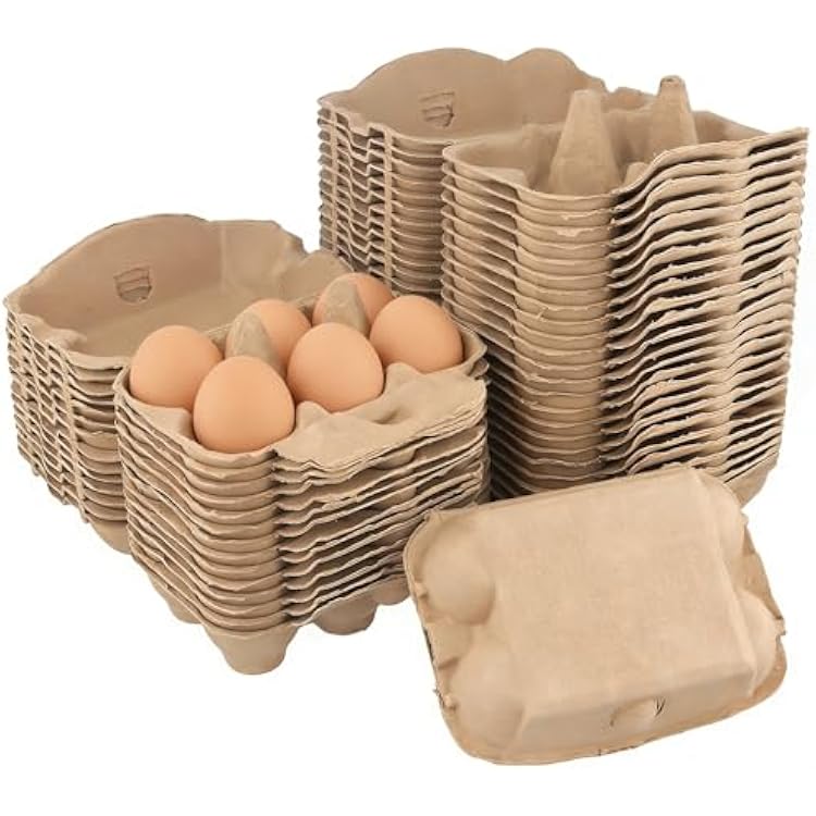 50 Pack Thick Shockproof Egg Cartons in Bulk, Half Dozen Paper Pulp Egg Crates for Home Farm Market Use