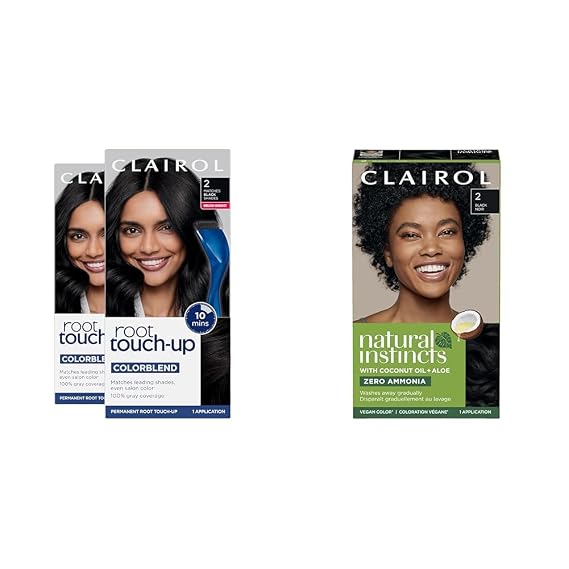 Clairol 2-Pack Permanent Root Touch-Up and Demi-Permanent Hair Dye Bundle, Black Hair Color