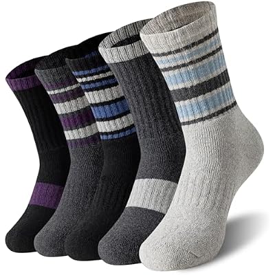 Pleneal Merino Wool Hiking Socks for Men, Thick Thermal Warm Winter Crew Boot Cushion Wicking Socks 5 Pairs for Cold Weather