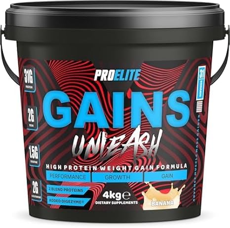 Weight Gainer High Protein Powder Shakes 4KG Vegetarian Serious Mass, Gainz Heavyweight, Weight Gain with Added Creatine, Glutamine and BCAA Powder Made in UK by PROELITE (4KG, Banana)