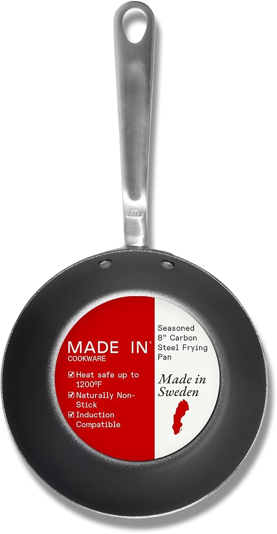 Made In Cookware - Seasoned 8" Carbon Steel Frying Pan - Professional Cookware - Crafted in Sweden - Induction Compatible