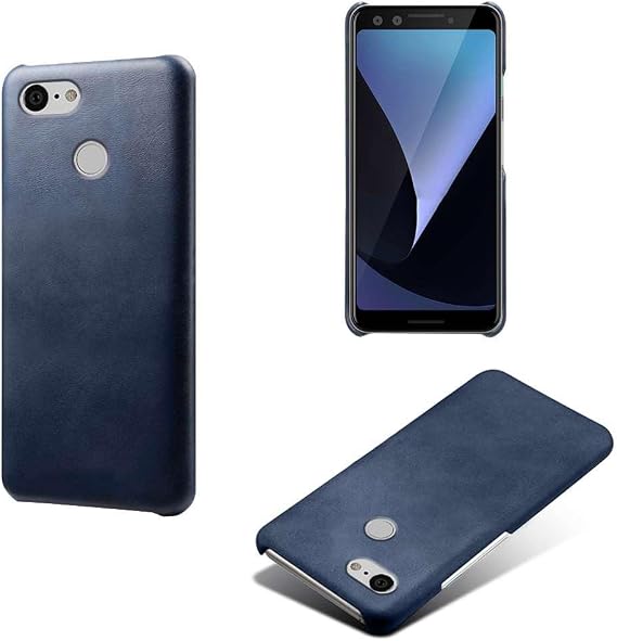 Case for Google Pixel 3XL,Anti-Slip,Fall Protection,Fingerprint Resistance,Simple solid color back shell,Plastic imitation leather design-Blue