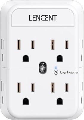 LENCENT 2 Prong Power Strip, 3 to 2 Prong Outlet Adapter, Surge Protector, Polarized Plug, 3-Sided Widely Spaced Extender, Compact Wall Plug Splitter Tap for Non-Grounded Outlets in Old House Hotel