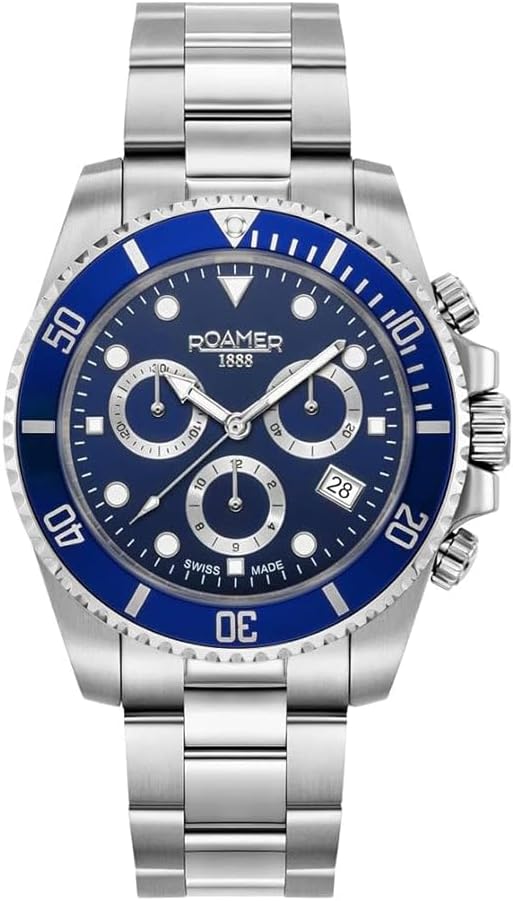 Roamer Deep Sea 100 - Men's Quartz Sports Watch Stainless Steel Bracelet Stainless Steel Case Blue Analogue Display - 851837-41-45-20