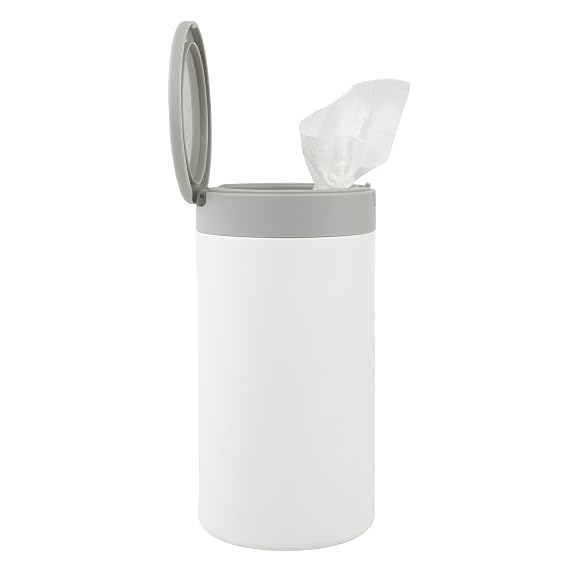Spectrum Disinfecting Wipes Container Large White Refillable Stainless Steel Wipe Holder for Bathroom Kitchen, Classroom, Reusable Push Button Wet Wipe Dispenser for Disinfect Cleaning Countertop
