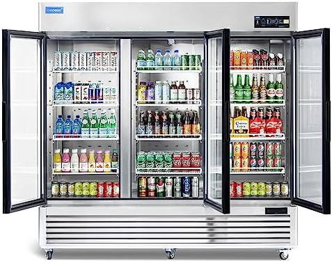 ICECASA 82 W Commercial Display Refrigerator 3 Glass Door Merchandiser Reach-in 72 Cu.ft Stainless Steel Display Refrigerator Fan Cooling for Restuarant, Bar, Shop, etc