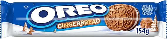 OREO Limited Edition Gingerbread Flavour Sandwich Biscuit, 154 g (1-Pack) | Festive Gingerbread Cookies with Vanilla Flavour Filling, Perfect for Sharing, Gifting or as a Treat
