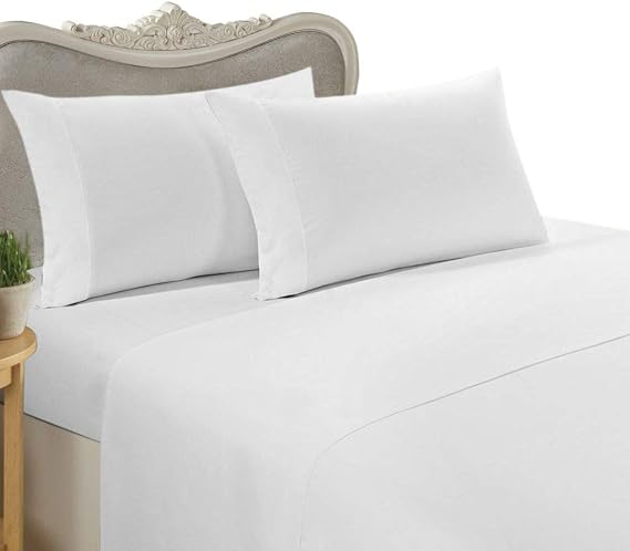 Luxurious 300-Thread-Count Egyptian Cotton 300TC Sheet Set, Queen, White Soild 300 TC