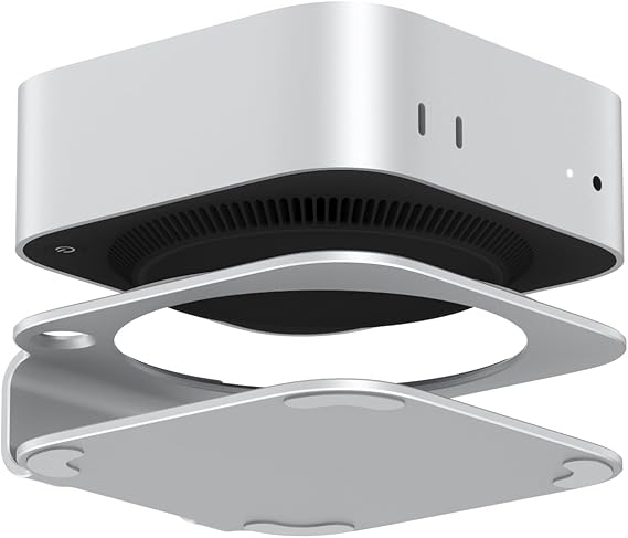 AKKYAJAURE Mac mini M4 Dock Stand, Aluminum Desktop Stand Mount for New Mac mini M4 and M4 Pro, Improved Cooling, Easy Power Button Access & Desk Organization Essential Mac mini M4 Accessories
