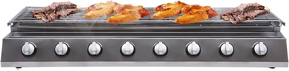 BBQ Gas Grill, Commercial Gas LPG Grill 8 Burner BBQ Grill Outdoor Party Cooker Tabletop Cooker Multi-Function Gas BBQ Grill Stainless Steel Burners Cooker Smokeless for Camping Picnics
