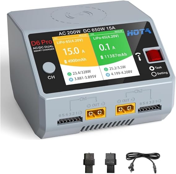 HOTA D6 Pro Dual Channel RC Battery Charger for 1-6S Lipo Batteries