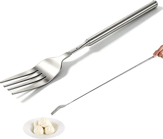 Changor BBQ Extendable Fork, 8.7~25.1in Adjustable Length, Stainless Steel Long Handle, Portable Lightweight Telescopic Fork for Dinner, Camping, Dessert, Fruit