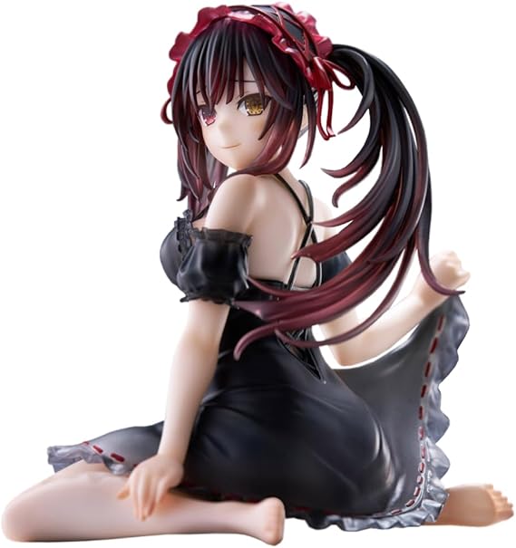 Tokisaki Kurumi Figure Statue, 1/7 Scale Anime Figure Sitting Pose Nightgown Style Tokisaki Kurumi Statue Model Handmade Collectible Desktop Decoration Gifts