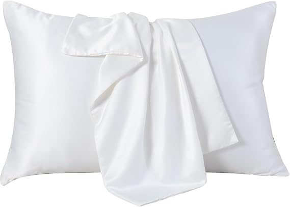 SheRest Queen Satin Pillowcase for Hair and Skin, Soft and Breathable Similar to Silk Pillow Cases for Sleepers, Luxurious Gift for Women Men, Set of 2 with Zipper(20"x 30", White)