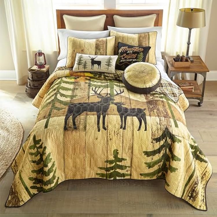 Donna Sharp Painted Deer-King Quilt Set, Measures 110 x 96, Includes 1 Quilt and 2 King Shams, Machine Washable