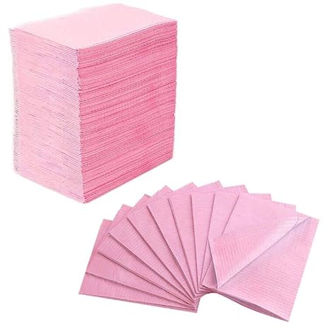 125Pack Disposable Dental Bibs, 13"x18" Dental Bibs, 3-Ply Waterproof Tattoo Bibs for Tattoo Table, Salon Tray, Dental Tray Covers, Tattoo Nail Art Tray Cover Mayo Stand Dental Bibs (Pink)