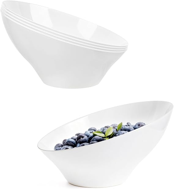 BESTVIP 8 Oz White Plastic Angled Serving Bowls, 12 Pack
