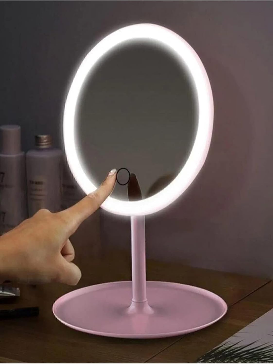 Mobee White Touch Led Lighted Usb Li Round Table Top Makeup Mirror