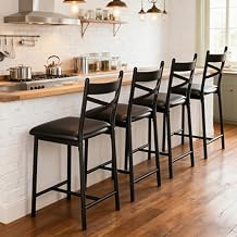 IDEALHOUSE 26" Counte Height Bar Stools Modern High Barstools with Back, Metal Legs and Footrest, Black Faux Leather Bar Chairs,Urban Armless Dining Chairs with Backrest for Kitchen Island (4)