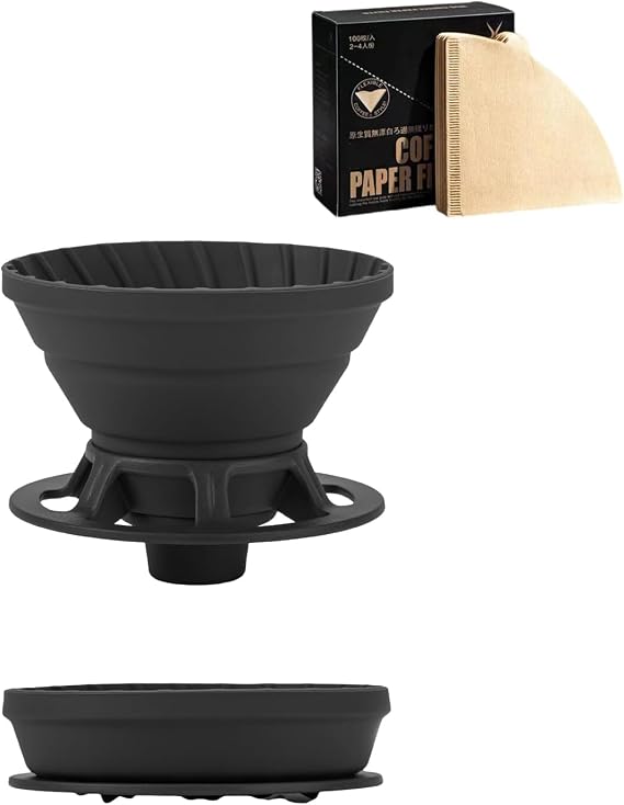 Vandroop Collapsible Pour Over Coffee Dripper, Silicone Reusable Pour Over Coffee Maker for Camping, Travel, Home&Office, Single Clever Coffee Dripper With 100 Filter Paper #01(1-2 Cup)