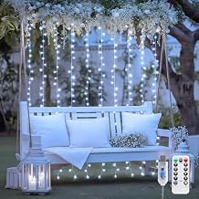 JMEXSUSS 200 LED White Curtain Lights, 6.5ft x 6.5ft White Christmas Lights with Remote, 8 Modes Curtain Hanging String Lights USB Powered for Bedroom Wall Wedding Party Backdrop Window Decor