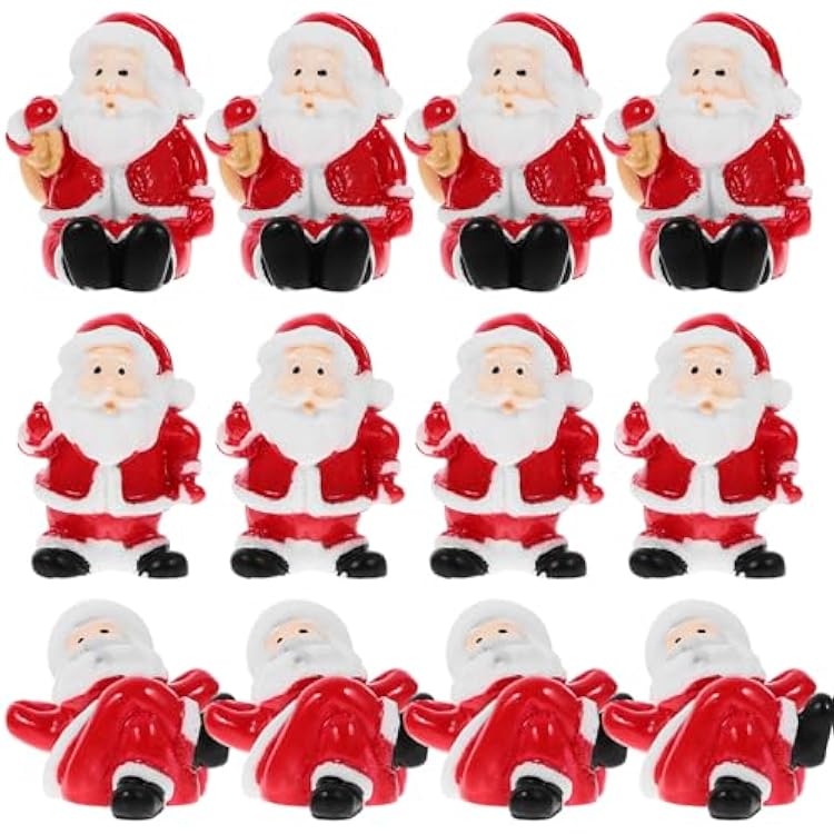 12 Pcs Mini Christmas Santa Claus Ornaments Resin Christmas Miniature Ornament Santa Claus Figurines Micro Landscape