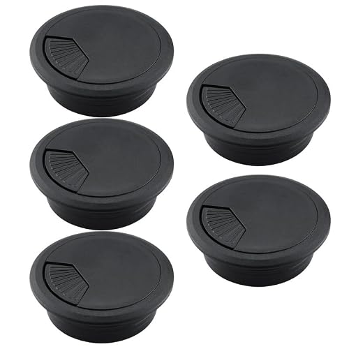 EASYEAH 5 Pcs Desk Grommet 2  50 mm, Desk Cord Hole Cover, Cable Grommet ABS Plastic, Desk Hole Grommet for Home & Office Pc, Detachable Adjustable Cable Cord Organizer-Black