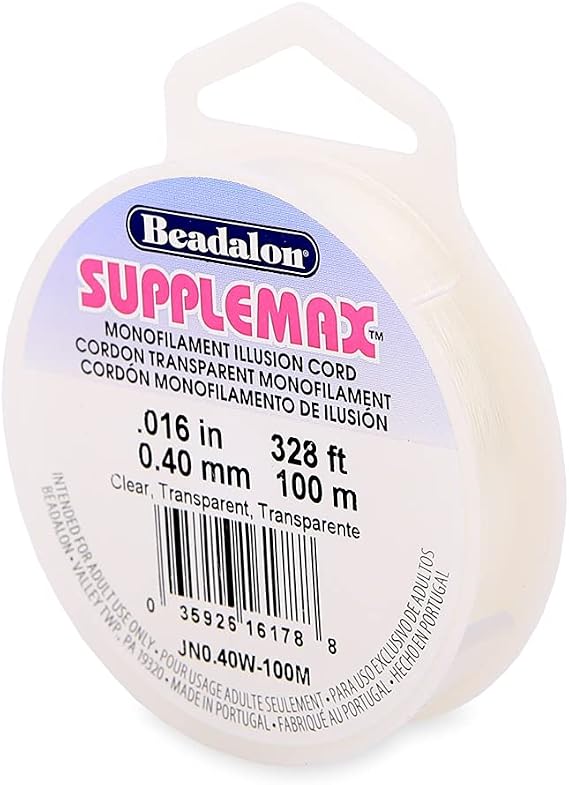 Beadalon SuppleMax Beading Thread - Clear, .40mm / .016in - 100m / 328ft | Monofilament Nylon Illusion Cord, Heavy-Duty, Flexible & Smooth, Easy-to-Knot Design for Jewelry Making & Crafts, Made in USA