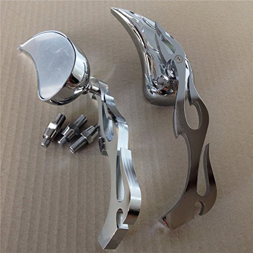 HTTMT MT252-007TTT003- Motorcycle Billet Alloy Teardrop Flame Custom Mirror Compatible with Harley Softail Fatboy Sportster