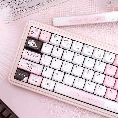 PBT Keycaps 130 Keys Pink White Keycaps Chocolate Themed Dye-Sublimation Cute Keycap MOA Profile Custom Keycap for Cherry Gateron MX Swithes Mechanical Gaming Keyboards