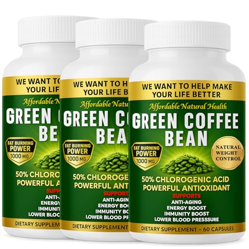 Green Coffee Bean Extract, 100% Pure Green Coffee Bean Capsules, 50% Chlorogenic Acid, 1000 mg Strength, 180 Capsules, 6 Month Supply, Non-GMO and Gluten Free, Traditional Herbal Supplement