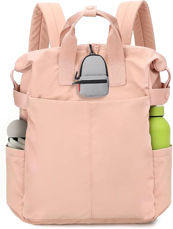 School Backpack Laptop 15.6'' Unisex Water Resistant Travel Daypack,with Luggage Strap, Anti-Theft Hidden Back Pocket,Casual Bag with Detachable PU Pouch for School Work Outdoor Travel (pink)