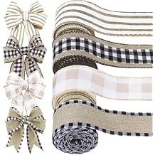 4 Rolls Winter Burlap Checked Ribbon Wire Border Christmas Holiday DIY Present Butterfly Floral Craft Decor 1.5 Inches Wide 13.2 Yard (Natural)