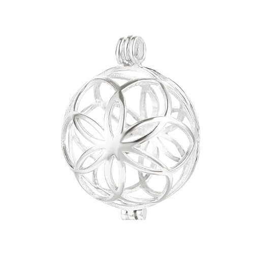 925 Sterling Silver Flower Pearl Cage Openable Hollow Cage Lockets Pendant Cage Charm Pendants for DIY Necklace Jewelry Making Women's GiftPlatina Color
