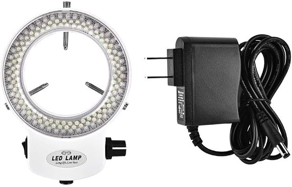 Microscope Ring Light Adjustable 144 LED Ring Light Lamp for Stereo Microscope. (White/Black)(White)