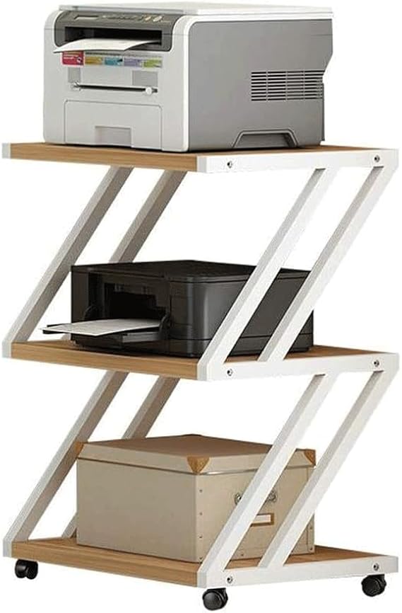 Printer Table 3-Tier Mobile Printer Stand Rolling Printer Cart on Wheels Multifunctional Under Desk Fax Shelf Printer Shelf for Home Office Easy to use