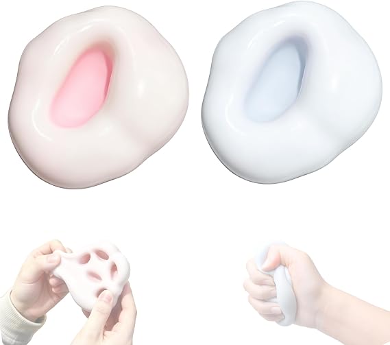 2 Pcs Squishy Toys Stress Balls, Sand Stress Ball, Moldable Squeeze Balls for Anxiety Relief, Soft Sensory Toys for Adults, Portable Stress Relief Toy for Office, School, Travel (Pink+Blue)