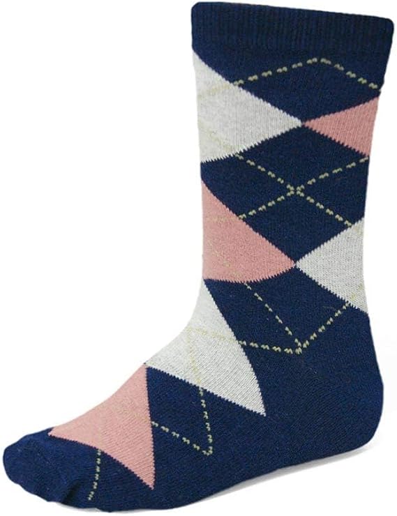 tiemart Children's Navy Blue and Blush Pink Argyle Socks
