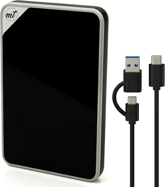 ModusTech 1TB Acrylic Portable External Hard Drive USB-C/USB 3.1 — Mirror-Finish High Speed HDD, UASP, Compatible with PC, Mac, Laptop, PS4, Xbox, iPhone, Smart TV (BLACK)