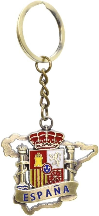 BDM Original metal keychain with engraving of Spain in letters and national flag, for men or women.