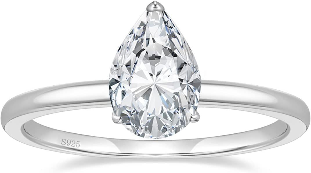 EAMTI 2CT 925 Sterling Silver Engagement Rings Pear Cut Cubic Zirconia CZ Wedding Promise Rings for Her Stunning Teardrop Wedding Bands for Women Size 3-11