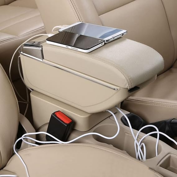 Beige Color Leather Car Interior Parts Center Console Armrest Box Compatible with Mercedes-Benz Smart Fortwo Forfour Armrests Auto Stroage with USB