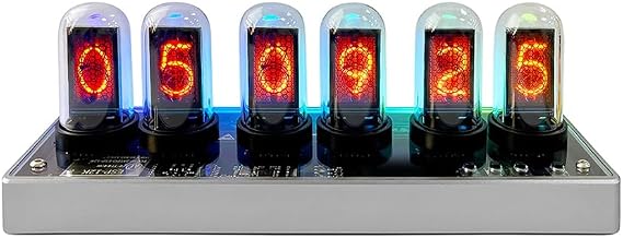 Simulated Nixie Tube Clock with 6 IPS LCD Digits, Wi-Fi Sync, RGB Light, Custom Photo Display, Aluminum Base Retro Cyberpunk Desk Clock & Gift