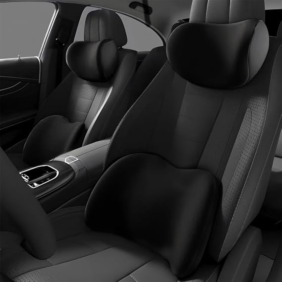 Foreverup Car Lumbar Support Pillow and Car Neck Pillow Kit, Car Headrest Pillow, Car Seat Headrest & Lumbar Cushion with Adjustable Strap, Comfortable and breathable, for Office Chair and Car Seat