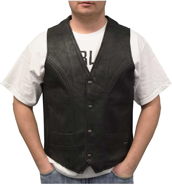 Men's Naked Leather Motorcycle Riding Vest, Black M-2200SD